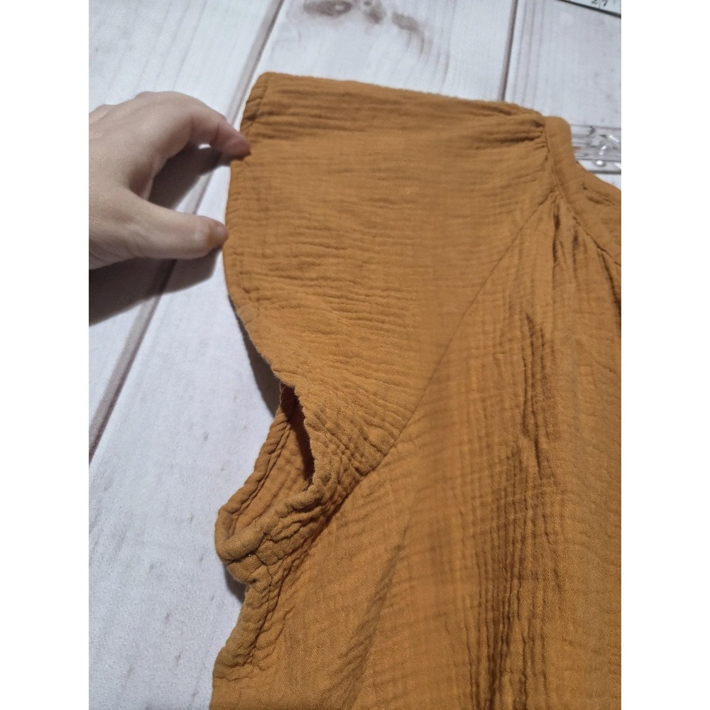Universal Thread Mustard Yellow Cotton Gauze V-Neck Flutter Sleeve Top XXL - Picture 3 of 7